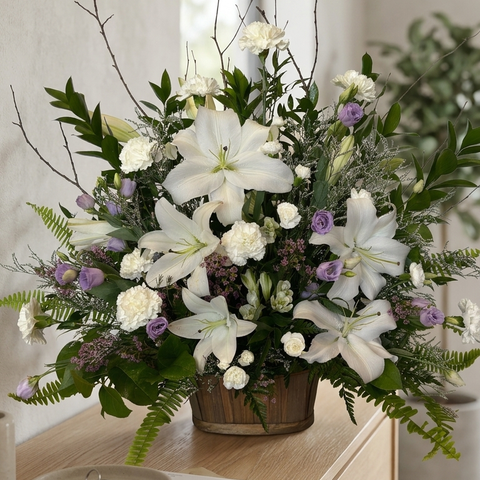 White Lily Sympathy Basket - alternate view