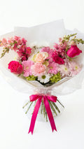 Blush Rose Bouquet with blush pink, hot pink, white, and green flowers by Florent Floral in Newmarket