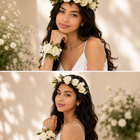 Florent Floral — Adult White Rose Crown — fresh flower arrangement