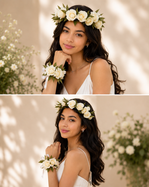 Florent Floral — Adult White Rose Crown — fresh flower arrangement