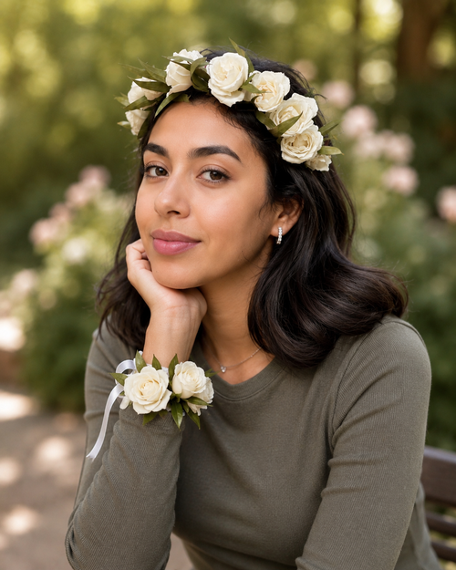 Florent Floral — Adult White Rose Crown — fresh flower arrangement