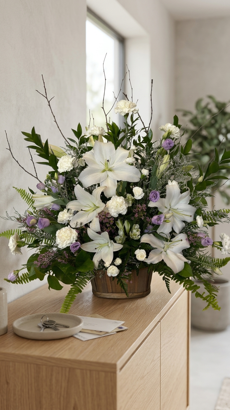 White Lily Sympathy Basket