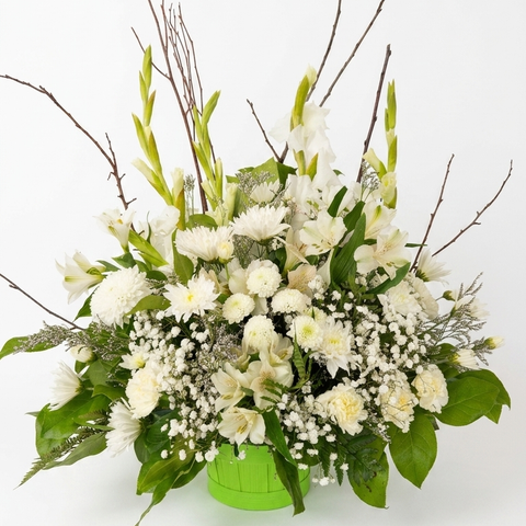 White Blooms Sympathy Basket