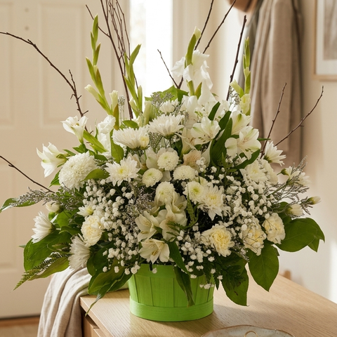 White Blooms Sympathy Basket - alternate view