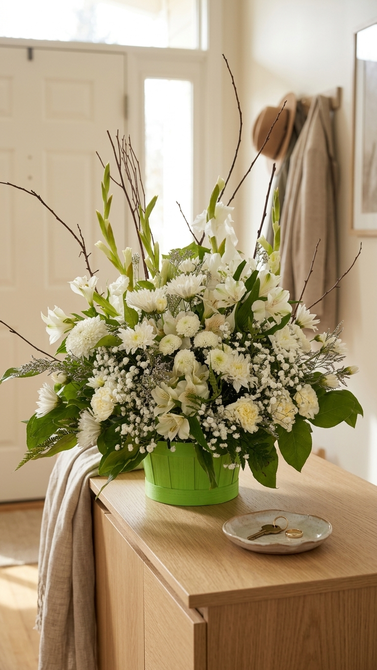 White Blooms Sympathy Basket