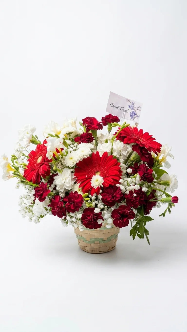Red gerbera and carnation basket arrangement for Mother's Day delivery in Newmarket Ontario