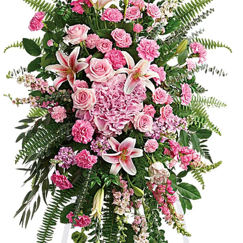 All Pink Standing Spray, hand-arranged by Florent Floral for same-day sympathy flower delivery in Newmarket Ontario