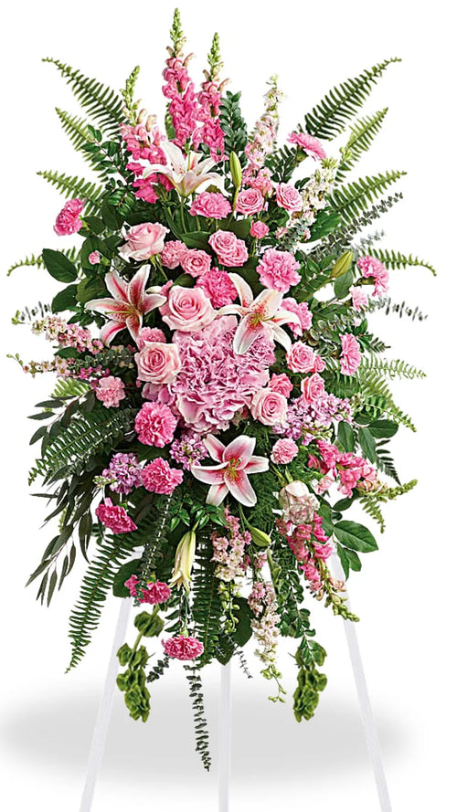 All Pink Standing Spray, hand-arranged by Florent Floral for same-day sympathy flower delivery in Newmarket Ontario