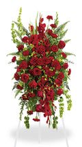 All Red Standing Spray, hand-arranged by Florent Floral for same-day sympathy flower delivery in Newmarket Ontario