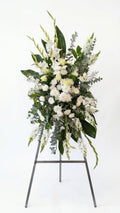 All White Standing Spray viewed from another angle, sympathy delivery Newmarket Ontario