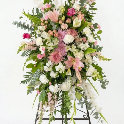 Green & Pink Standing Spray viewed from another angle, sympathy delivery Newmarket Ontario