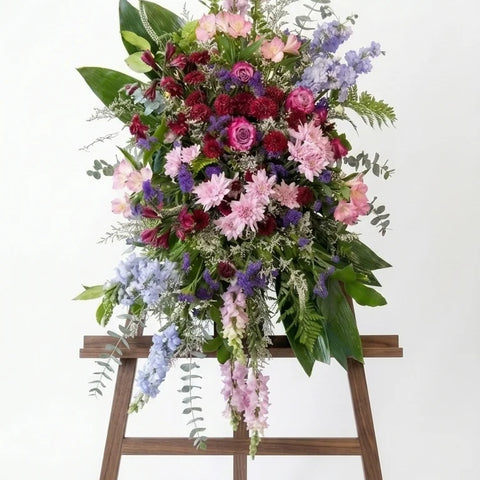 Pink & Lavender Standing Spray viewed from another angle, sympathy delivery Newmarket Ontario