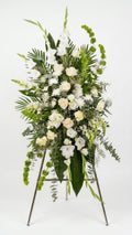 White Standing Spray, hand-arranged by Florent Floral for same-day sympathy flower delivery in Newmarket Ontario