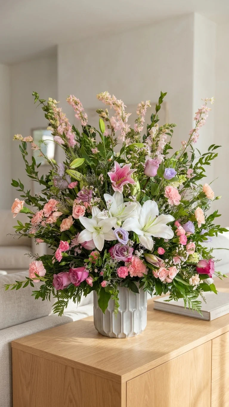 Grand Mixed Bloom Tribute, hand-arranged by Florent Floral for same-day sympathy flower delivery in Newmarket Ontario