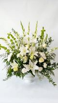 Large White Sympathy Arrangement viewed from another angle, sympathy delivery Newmarket Ontario