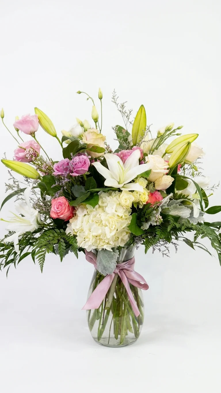 Lily Sympathy Arrangement, hand-arranged by Florent Floral for same-day sympathy flower delivery in Newmarket Ontario