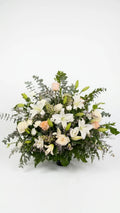 Mixed Pastel Tribute Arrangement, hand-arranged by Florent Floral for same-day sympathy flower delivery in Newmarket Ontario