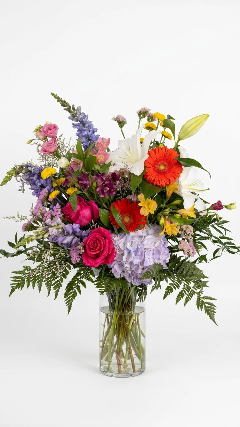 Rainbow Colour Sympathy Arrangement, hand-arranged by Florent Floral for same-day sympathy flower delivery in Newmarket Ontario