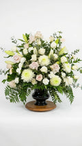 White & Pale Pink Sympathy Arrangement, hand-arranged by Florent Floral for same-day sympathy flower delivery in Newmarket Ontario